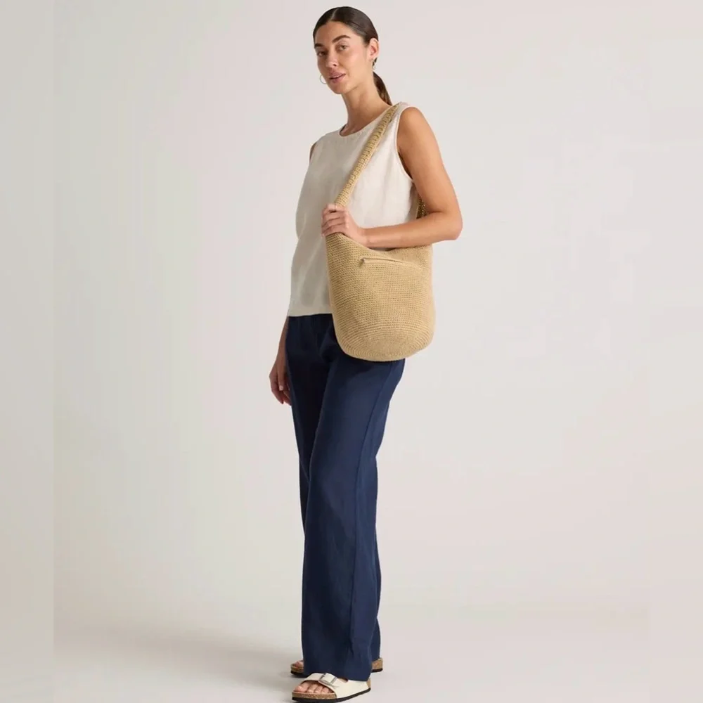 Quince Beige Woven Hobo Shoulder Bag